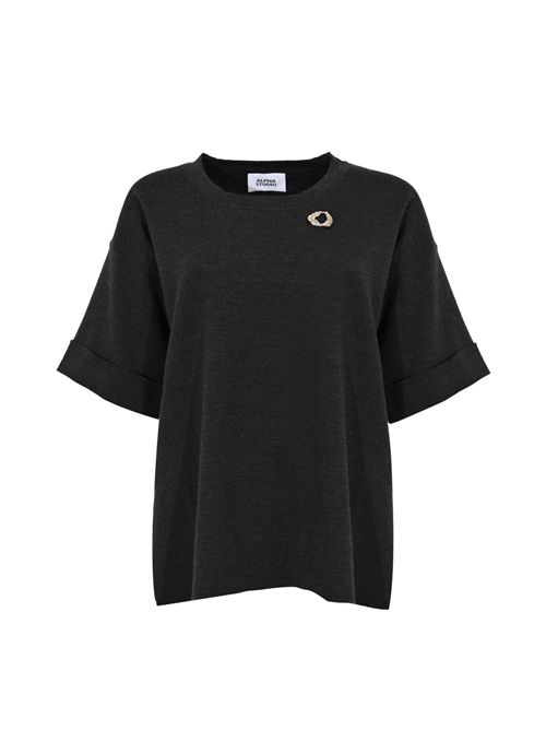 T-shirt in punto stoffa di lana con dettaglio gioiello Alpha studio | AD-4030C2004